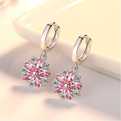 Boucles D'oreilles En Argent Sterling 925 Pour Femmes, Ravissantes Boucles D'oreilles En Zircon Cubique Rose Fleur, Pendentif, Cerceau, Bijoux Cadeaux, Vente En Gros, S-E581