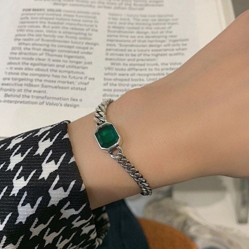 Bracelet En Argent Sterling 925 Pour Femmes Et Hommes, Bijou Vintage Géométrique En Zircon Vert