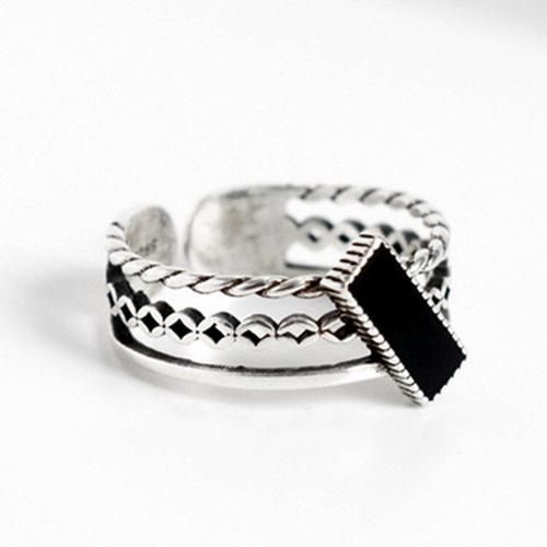 Bague En Argent Sterling 925, Bijou Rectangulaire En Forme De Goutte, Glaçure Noire, Couleur Argent Thaïlandais, Double Couche, Corde Torsadée, À La Mode, S-R566