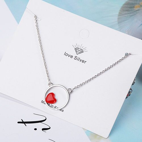 Collier En Argent Sterling 925 Avec Pendentif Circulaire En Forme De C¿Ur, Bijou Tendance Pour Fête, Chaîne De Clavicule, Goutte De Glaçage Rouge, S-N309
