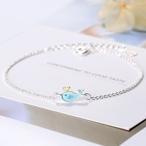 Bracelets En Argent Sterling 925 Pour Femmes Et Filles, Collier Avec Petit Dauphin Bleu, Cadeau Idéal, S-B207