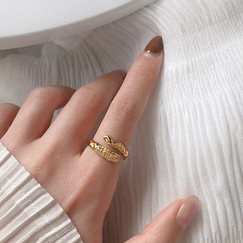Bague Ouverte En Argent Sterling 925 Pour Femmes, Anneau Géométrique Irrégulier En Zircon Doré, Design Simple, Bijoux De Fête, Nouveau Cadeau