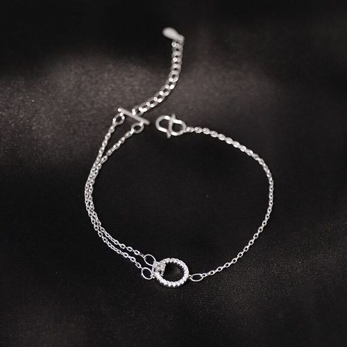 Anenjery Lune Étoile Imitationn Perle Bracelet À Breloques 925 Argent Sterling Dégradé Pierre De Lune Zircon Bracelet Pour Les Femmes S-B304