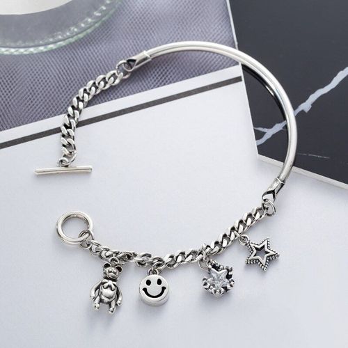 Anenjery Lune Étoile Imitationn Perle Bracelet À Breloques 925 Argent Sterling Dégradé Pierre De Lune Zircon Bracelet Pour Les Femmes S-B304