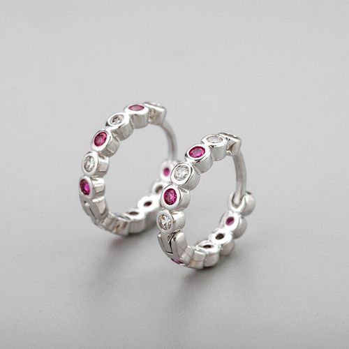 Boucles D'oreilles En Argent Sterling 925, Zircon Rose, Cerceau Pour Femmes Et Hommes, Charmantes, Bijoux Classiques