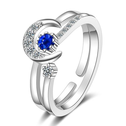 Bague En Argent Sterling 925, Zircon Bleu, Lune, Étoile, Anneaux Empilables, Double Anneau, Bijoux, Bracelet D'anniversaire Pour Femmes, S-R484