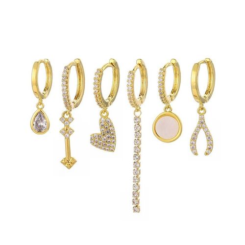 Boucles D'oreilles En Argent Sterling 925, Micro Pavé De Zircons, Os De Souhait, C¿Ur, Créoles Pour Femmes, Luxe, Brillantes, Ensemble De 6 Pièces, Bijoux De Fête