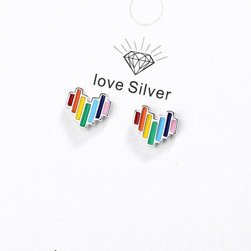 Boucles D'oreilles En Forme De C¿Ur Arc-En-Ciel Pour Adolescentes, Bijoux En Argent Sterling 925, Idée De Cadeau Pour Amie, S-E957