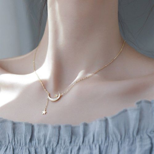 Collier Long En Argent Sterling 925 Pour Femmes, Bijoux Élégants, Pompon, Lune, Étoile, Vente En Gros