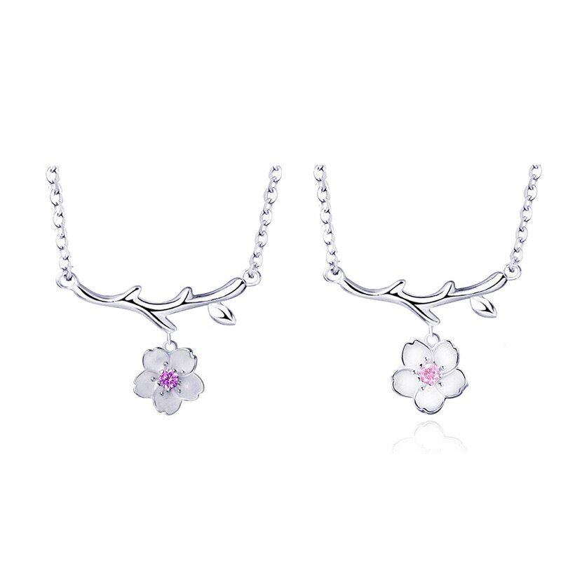 Collier Pendentif En Argent Sterling 925 Pour Femmes, Pendentif De Fleur De Cerisier, Connecté Avec Des Bijoux En Zircon Rose Violet, S-N38