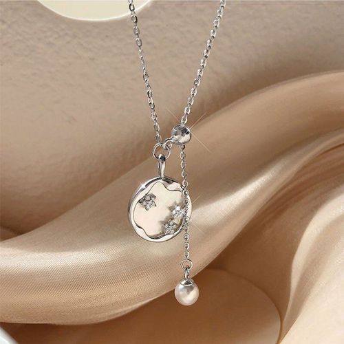 Collier À Breloques Rond En Argent Sterling 925 Pour Femmes, Long Gland Avec Perle Et Coquille D'étoile, Bijoux Cadeaux