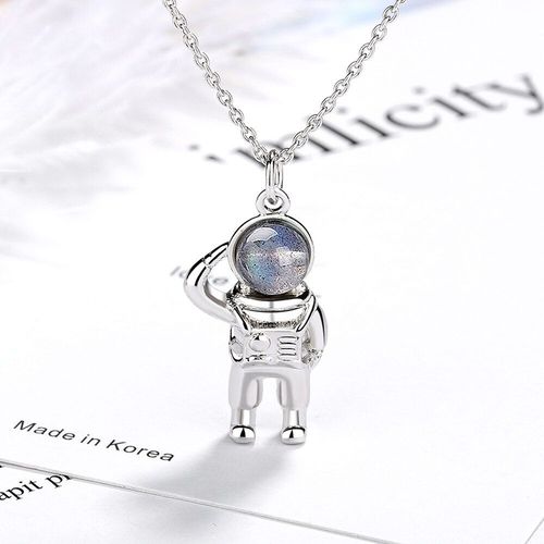 Collier Pendentif En Forme D'astronaute Pour Femmes, En Argent Sterling 925, Pierre De Lune, Dégradé, Vente En Gros, S-N484