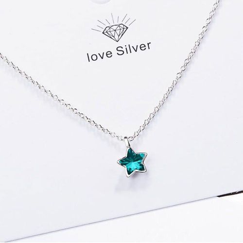 Collier Simple En Argent Sterling 925 Pour Femmes, Chaîne En Cristal Bleu Océan, Petite Étoile, Bijoux, Cadeaux, S-N246