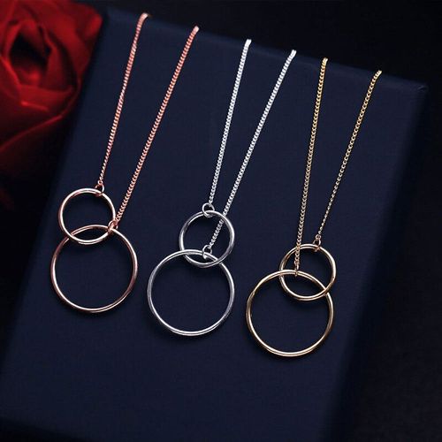 Collier Double Rond En Argent Sterling 925 Pour Femmes, Clavicule, Or Rose, Chaîne, Bijoux Pour Toujours, Cadeau, S-N333