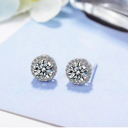 Boucles D'oreilles En Argent Sterling 925, En Zircon Cubique, Rond, Transparent, De Haute Qualité, Pour Mariée, Cadeau De Noël, S-E461