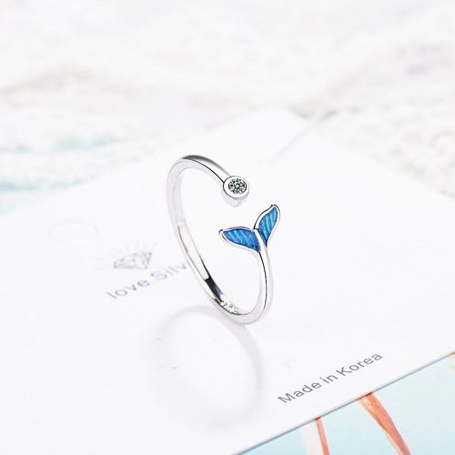 Bague En Forme De Queue De Sirène, Couleur Argent, Bleu, Avec Zircons Cubiques, Pour Cadeau Romantique, S-R388