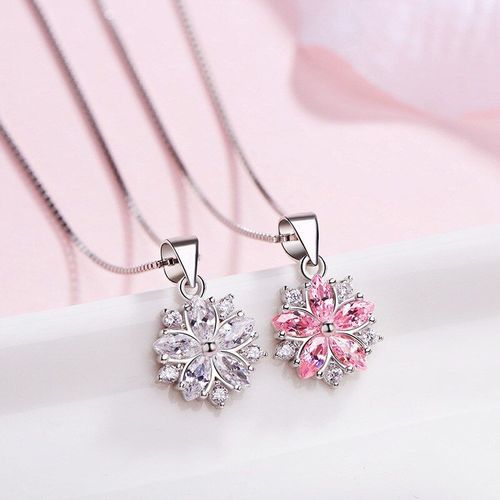 Collier Pendentif En Argent Sterling 925, Rose Clair, Zircon, Cristal, Fleur De Cerisier, Pour Cadeaux De Noël, S-N223