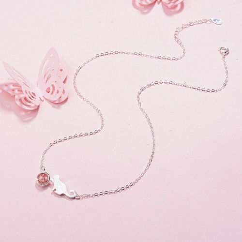 Colliers En Argent Sterling 925, Cristal Naturel Fraise, Pierre De Lune, Chat Mignon, Pour Femmes, S-N255