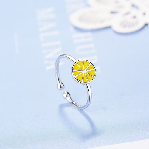 Bague Ajustable En Argent Sterling 925 Pour Femmes Et Filles, En Forme De Citron Jaune Doux, S-R469
