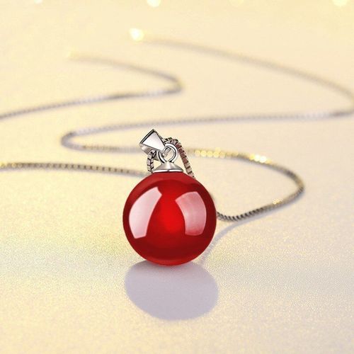 Collier Avec Pendentif Boule En Argent Sterling 925 Pour Femmes, Pierre Naturelle Rouge Et Noire, Bijoux, Cadeaux, Livraison Directe, S-N126