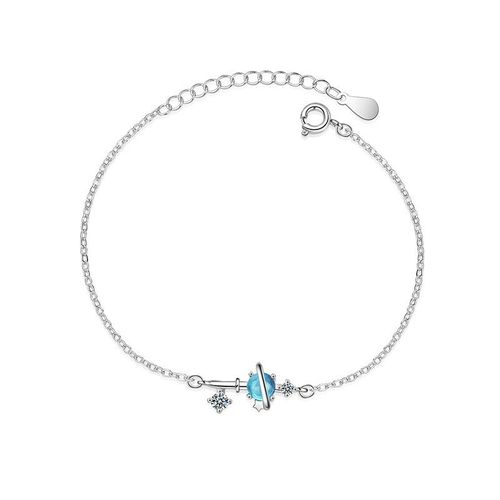 Bracelet À Breloques En Argent Sterling 925, Bijoux De Rêve En Cristal Bleu, Univers Planète Étoile, Chaîne À Maillons En Zircon Pour Femmes, S-B302