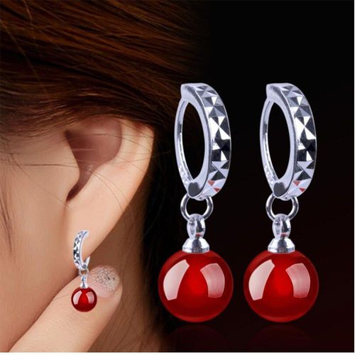 Pendentif Boule Noire Rouge En Argent Sterling 925, Pierre Naturelle, Boucles D'oreilles, Bijoux D'oreilles Pour Femmes, Cadeaux, Livraison Directe S-E31
