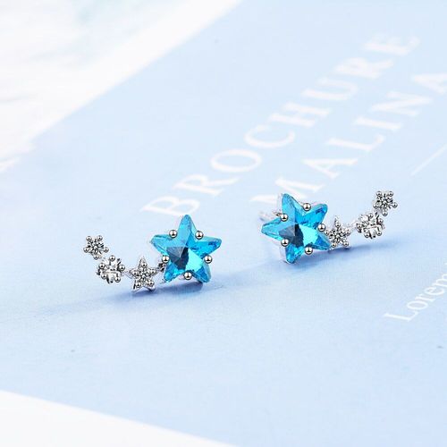 Boucles D'oreilles En Argent Sterling 925 Pour Femmes, Bijoux En Zircon, Cristal Bleu, S-E767