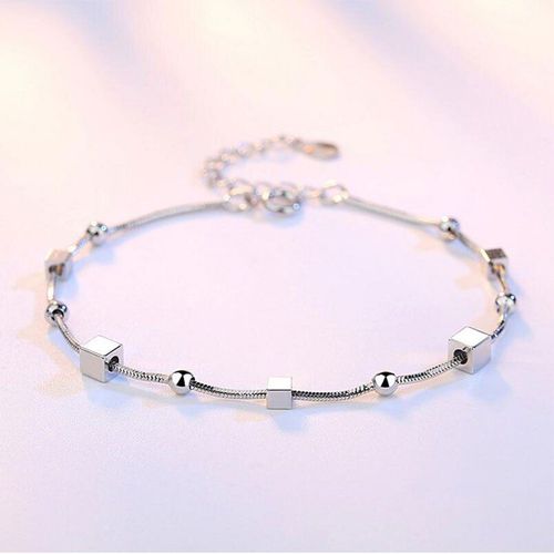 Bracelets En Argent Sterling 925 Pour Femmes, Charmant, Double Couche, Étoile, Carré, Perles Rondes, S-B115