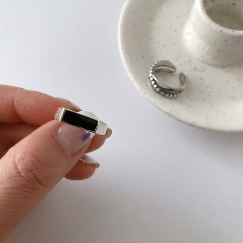 Bague En Argent Sterling 925 Pour Femmes, Simple, Goutte Noire, Glaçure Carrée, Ouverte, Mode, Bijoux De Fête, Cadeaux, Vente En Gros