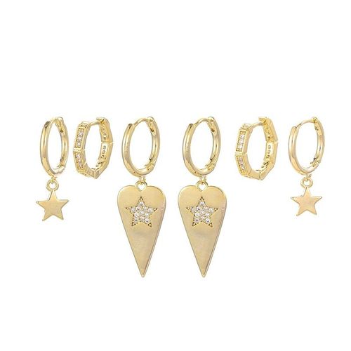 Ensemble De 6 Boucles D'oreilles En Argent Sterling 925, Micro Pavé, Zircon Étoile, Grand C¿Ur, Pendentif, Cerceau, Personnalité Féminine, Doré