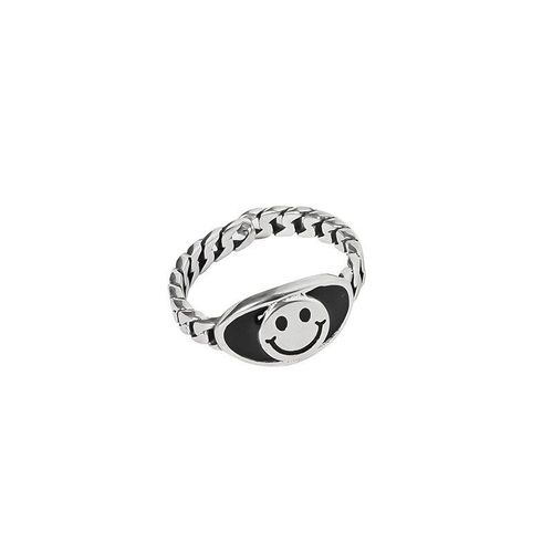 Bague En Argent Sterling 925 Avec Visage Souriant Pour Femmes, Vintage, Noir, Goutte, Glaçure, Thaïlandais, Bijoux, Cadeaux, Vente En Gros
