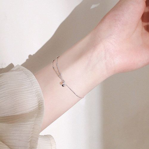 Anenjery Lune Étoile Imitationn Perle Bracelet À Breloques 925 Argent Sterling Dégradé Pierre De Lune Zircon Bracelet Pour Les Femmes S-B304
