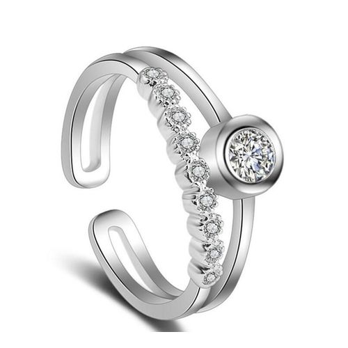 Bagues Fines En Argent Sterling 925, Double Couche Pavée De Cristal Micro Zircon Pour Dames Femmes, Accessoire Bijoux S-R55