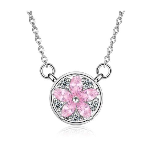Collier En Argent Sterling 925 Pour Femmes, Chaîne Ras Du Cou En Zircon, Rose, Fleur De Cerisier, S-N08