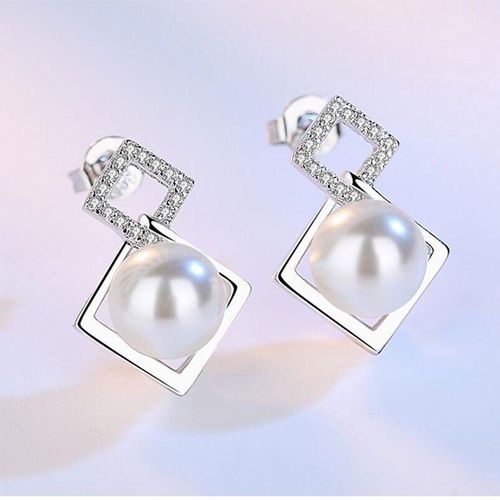 Boucles D'oreilles En Argent Sterling 925 Pour Femmes, Bijoux À Clou En Perles De Zircon, Double Carré, Géométrique, Cadeaux De Mariage, S-E260