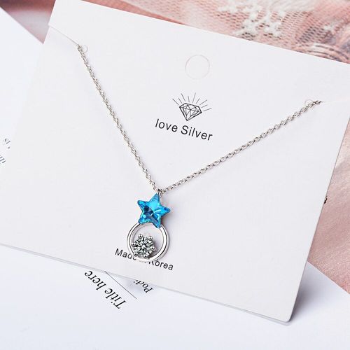 Collier En Argent Sterling 925 Avec Étoile De Cristal Bleu, Bijou Délicat Et Élégant, Orné De Zircon Aaa, Pour Femmes, S-N348