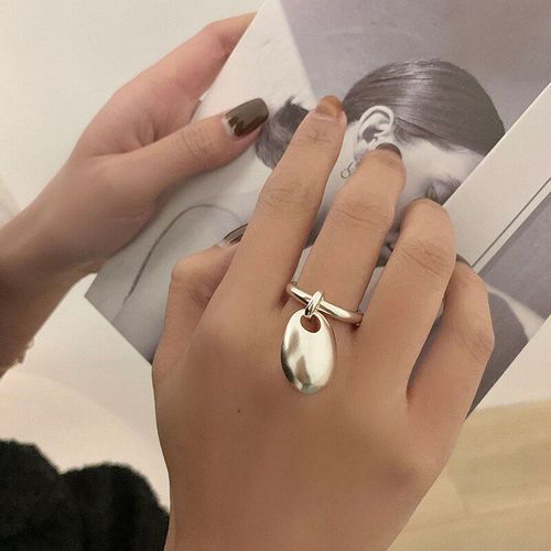Bague Ovale En Métal Pour Femmes, Pendentif En Argent Sterling 925, Anneau Ouvert De Style Français Doré