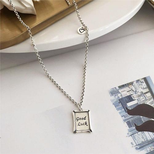 Collier En Argent Sterling 925, Pendentif Carré Porte-Bonheur, Disque Rond, C¿Ur D'amour, Bijoux Pour Femmes