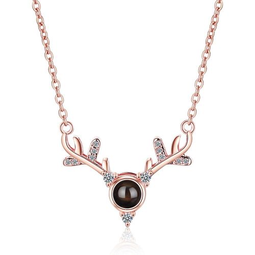 Collier En Argent Sterling 925 Avec Projection Romantique Pour Femme, Bijou En Zircon, Bois De Wapiti, Cadeau Idéal, S-N401