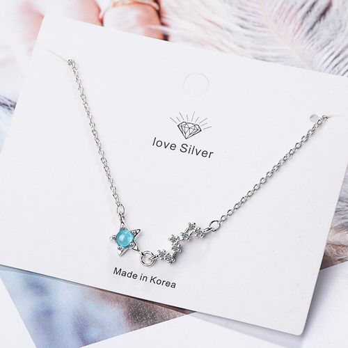 Collier En Argent Sterling 925, Étoile Délicate En Zircon, Chaîne De Clavicule Connectée Avec Du Cristal Bleu, Bijoux De Fête Pour Femmes, S-N325