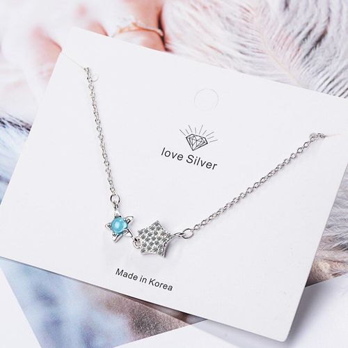 Collier Avec Pendentif En Argent Sterling 925, Étoile De Cristal Bleu Fantastique, Chaîne De Clavicule En Zircon, Cadeau D'anniversaire Pour Femmes, S-N326