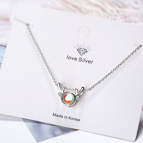 Collier En Argent Sterling 925 Avec Pendentif En Pierre De Lune Et Bois D'élan, Avec Zircon Scintillant, Pour Femmes, Bijoux, Cadeaux, S-N355