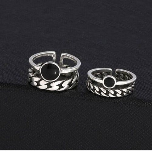 Bagues Rétro En Argent Sterling 925, Double Couche, Thaïlandais, Couleur Argent Réglable, Connectées Avec Du Zircon Noir, Bijoux De Couple, S-R288