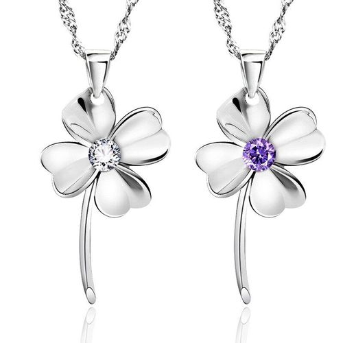 Collier Avec Pendentif Trèfle Porte-Bonheur En Argent Sterling 925, Collier En Zircon Violet Clair Pour La Saint-Valentin, Vente En Gros, S-N130
