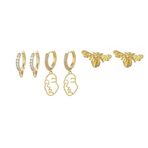 Ensemble De Boucles D'oreilles En Argent Sterling 925, 6 Pièces, Pendentif À Face Creuse, Rivet Abeille Doré