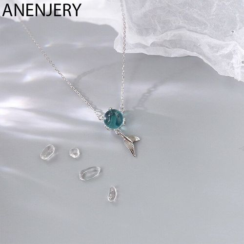 Collier Queue De Poisson En Argent Sterling 925 Pour Femmes, Chaîne Clavicule En Cristal Bleu, Cadeau D'anniversaire, S-N677