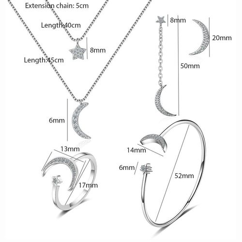 Ensemble De Bijoux En Zircon Couleur Argent, Collier + Boucles D'oreilles + Bague + Bracelet Pour Femmes, Bijoux De Mariage, S925
