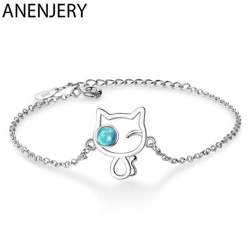 Bracelets Chat Mignon En Argent Sterling 925, Bijoux En Cristal Artificiel Bleu Ins À Main Pour Femmes, Cadeau S-B254