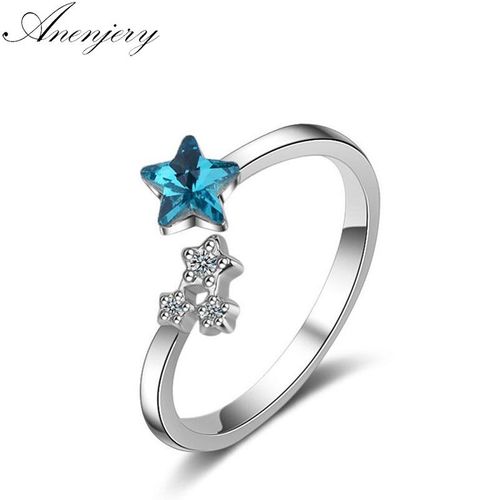 Bague En Argent Sterling 925, Petite Étoile En Cristal Bleu Océan Pour Femmes Et Filles, Micro Cz, Anneaux D'ouverture, S-R325