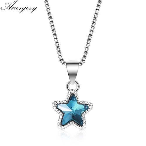 Collier En Argent Sterling 925, Pendentif Étoile De Cristal Bleu Simple, Chaîne De Clavicule, Meilleur Cadeau Pour Femmes Et Filles, S-N290